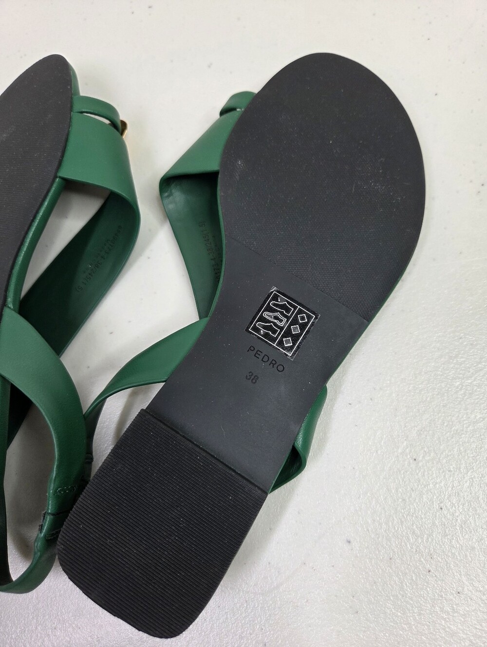 Pedro Alexis Green Leather Cross-Strap Slingback Sandals with Gold Accent Toe - Picture 14 of 16